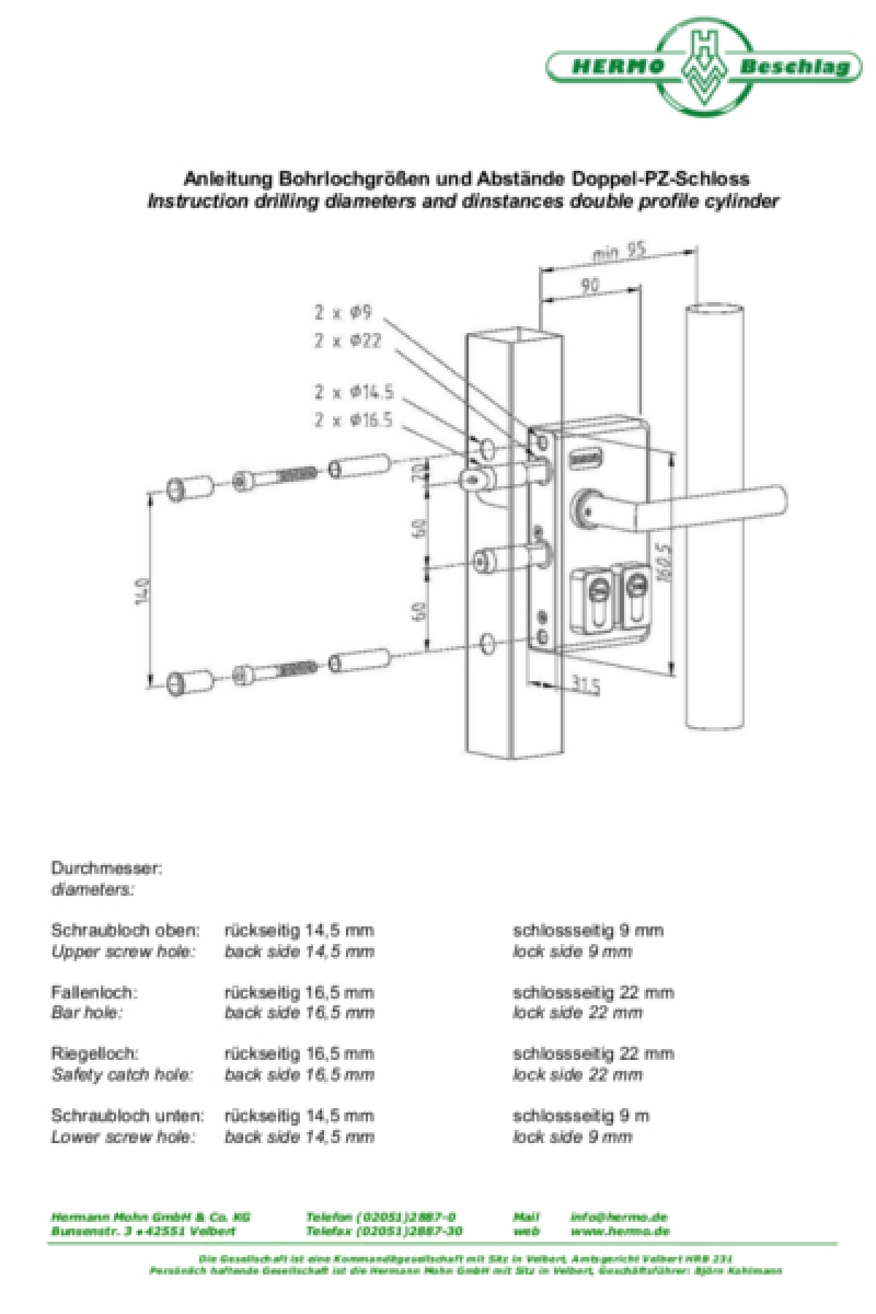 Swing gate lock GTS 2 double profile cylinder gray RAL 7016 handle no. 1010